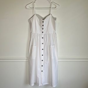 White Button Front Cotton Midi Dress Sz M